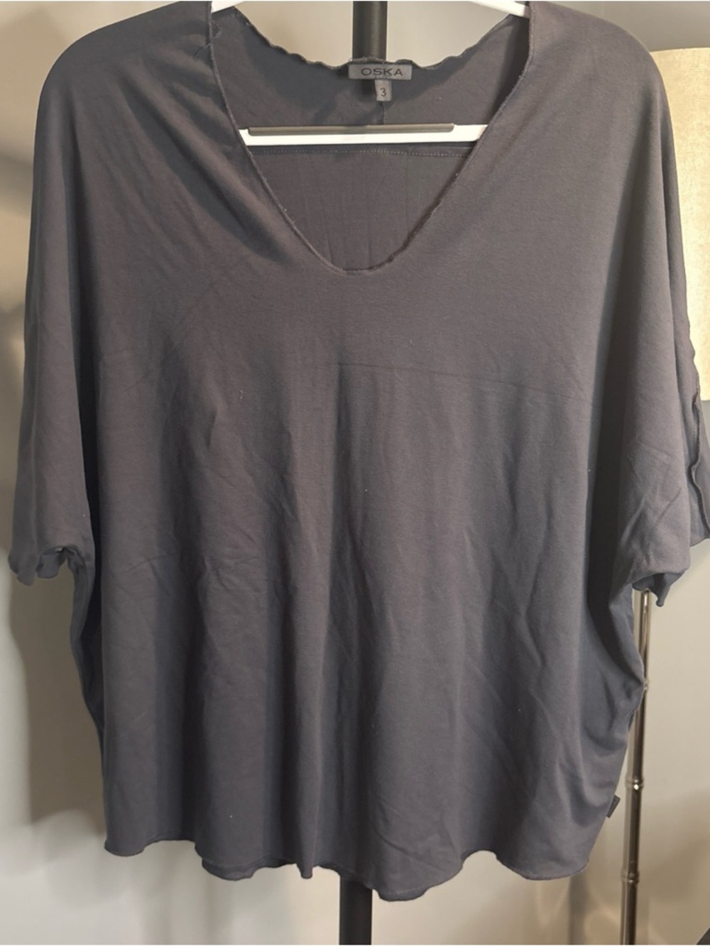 OSKA Women's Dark Charcoal V-Neck Short Sleeve Relaxed Tee